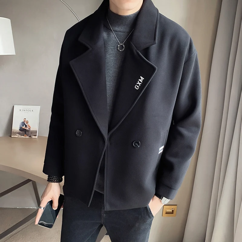 

2021 autumn winter new men's brand wool jacket men fashion Korean version of the solid color short slim thick warm casual jacket