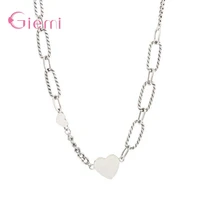 vintage fashion 925 sterling silver heart pendant necklace punk short clavicle link chain necklace jewelry women girl ornament