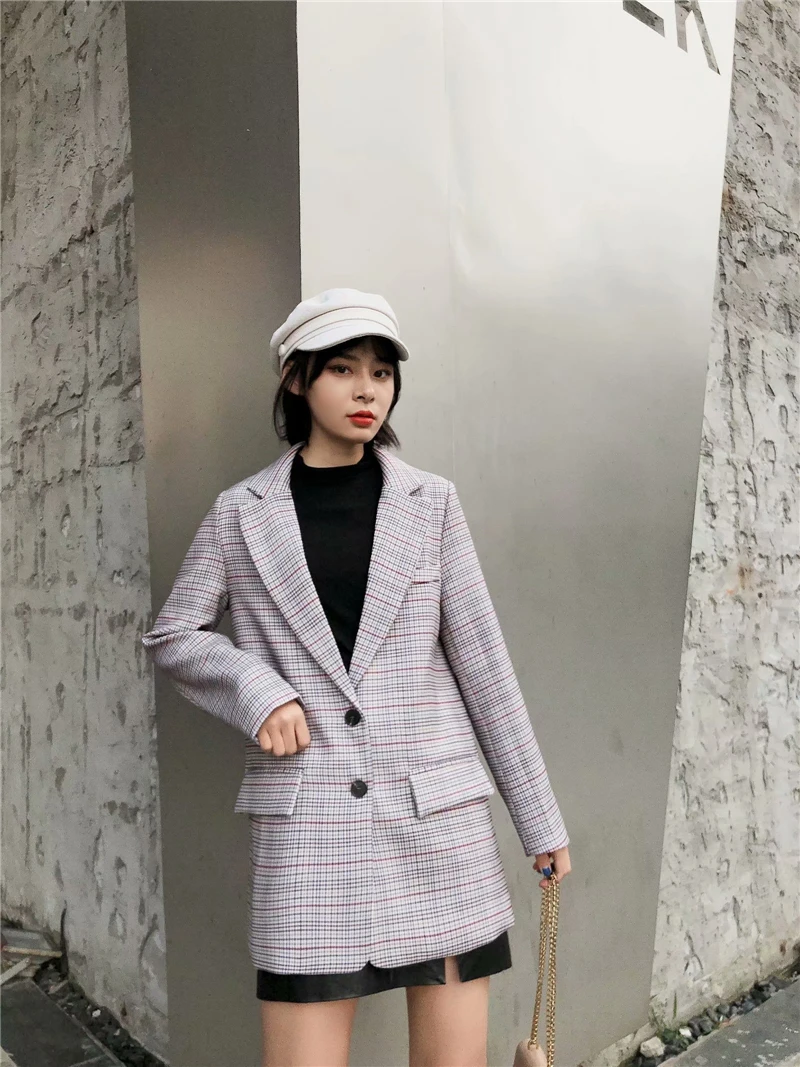 

TMODA645 2021 Za New Women Retro Plaid Double Breasted Suit Jacket Office Ladies Blazer Pockets Work Design Wear Tops