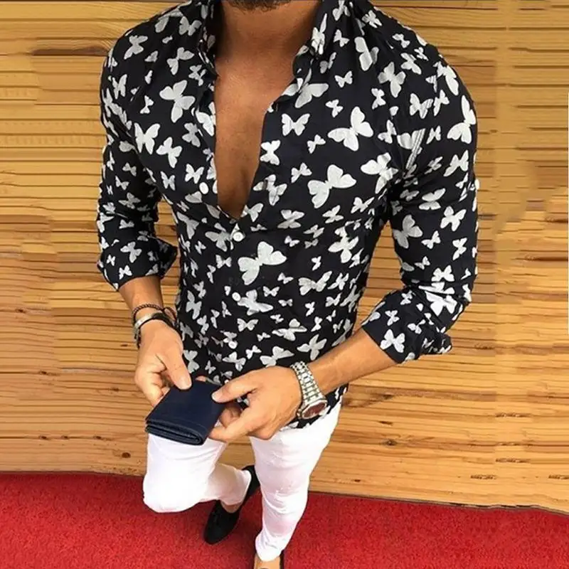 Новая мужская модная повседневная рубашка с принтом приталенное мужское Деловое