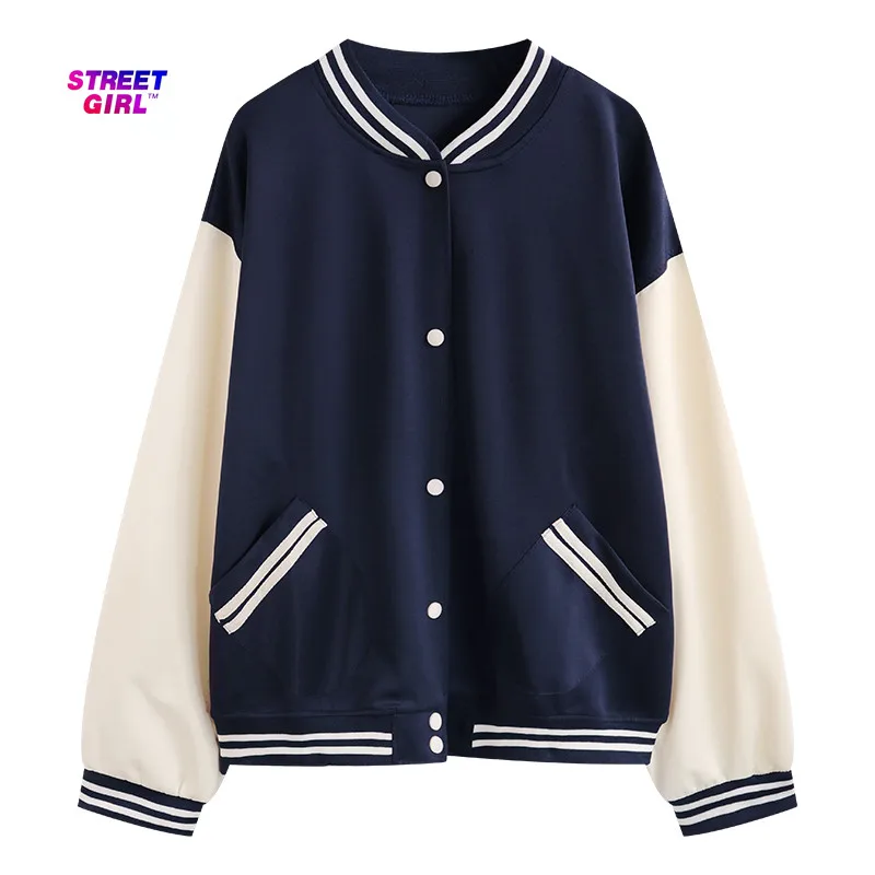 

New spring and autumn American baseball uniform Korean style splicing stand-up collar loose casual trend all-match couple jacket