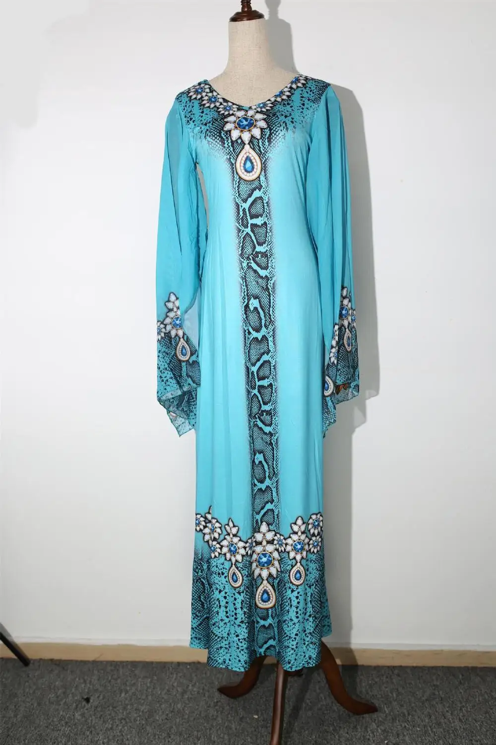 Style2 Blue green Новые африканские платья для женщин с принтом Дашики африканская одежда Базен Riche сексуальное тонкое платье с рюшами на рукавах длинное Африканское платье макси для женщин - Цвет: Style2 Blue green