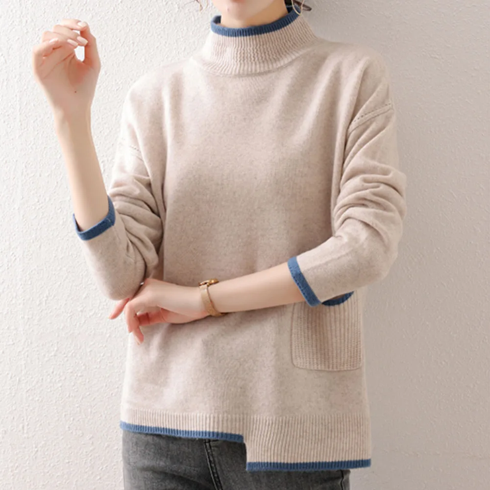 

Woman Wool Turtleneck Sweater Ladies Outer Wear Autumn Winter Loose Casual Knit Bottoming Shirt Japan Style Водолазки Для Женщин
