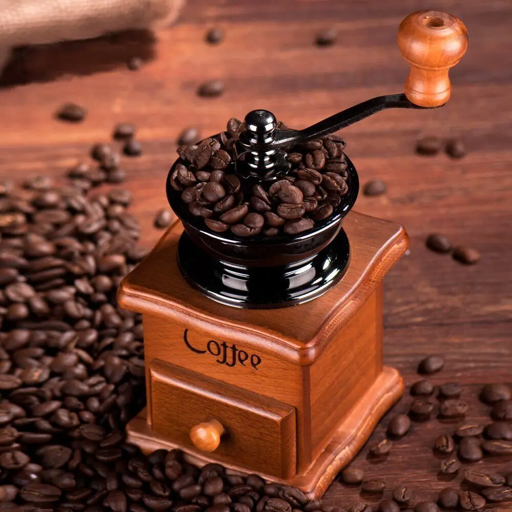 

Classical Wooden Mini Manual Coffee Grinder Stainless Steel Retro Spice Mill with High-quality Porcelain Movement Tools