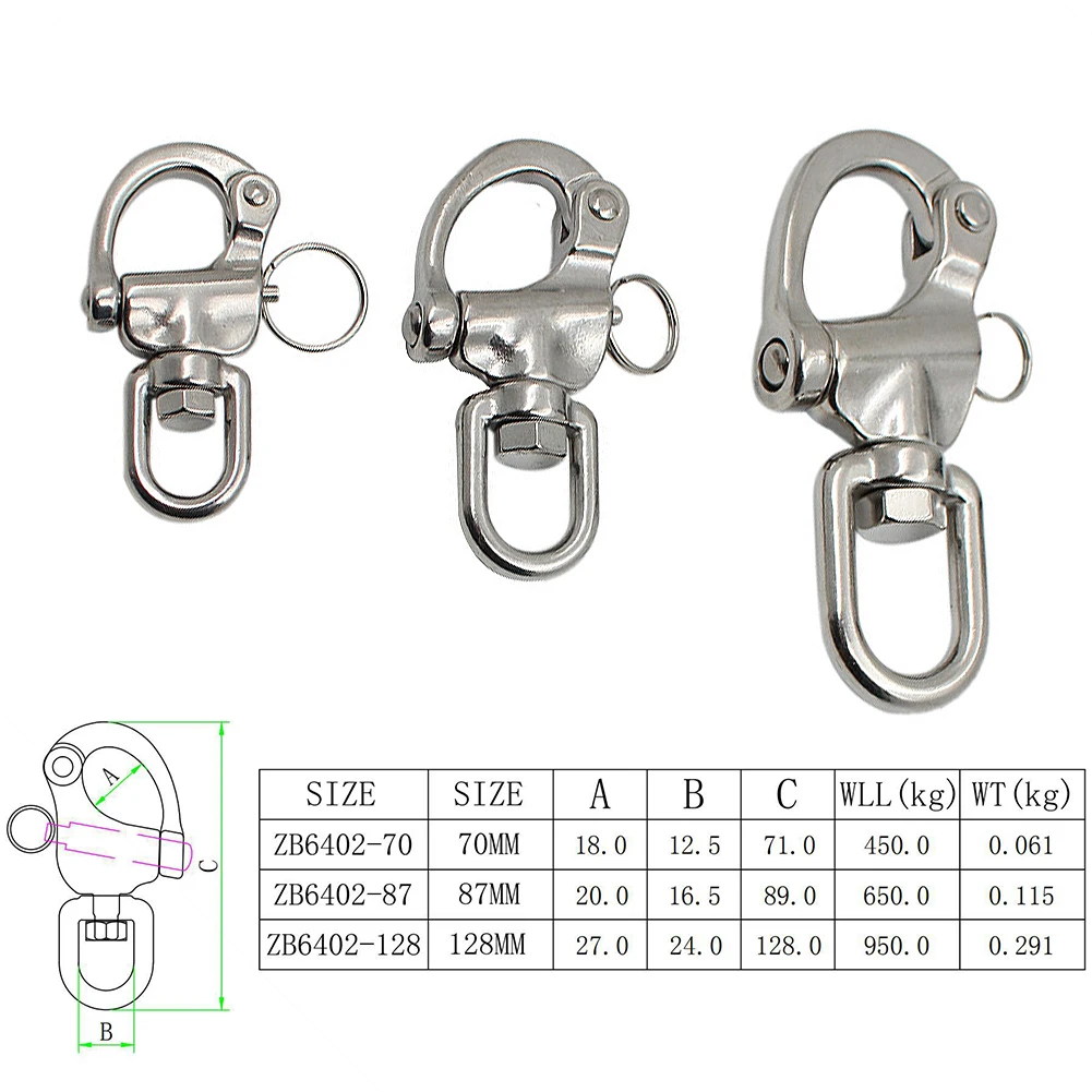 

Swivel Eye Snap Shackle Stainless Steel Quick Release Snap Shackle For Bail Rigging Sailing Boat Marine