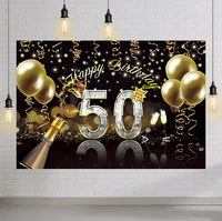 happy 50th birthday backdrop black gold balloons champagne shining diamond women men birthday photography backgrounds