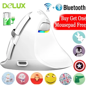 Вертикальная перезаряжаемая игровая мышь Delux M618 Bluetooth 4,0 RGB с ковриком для мыши, свободная эргономичная мышь для ПК, ноутбука