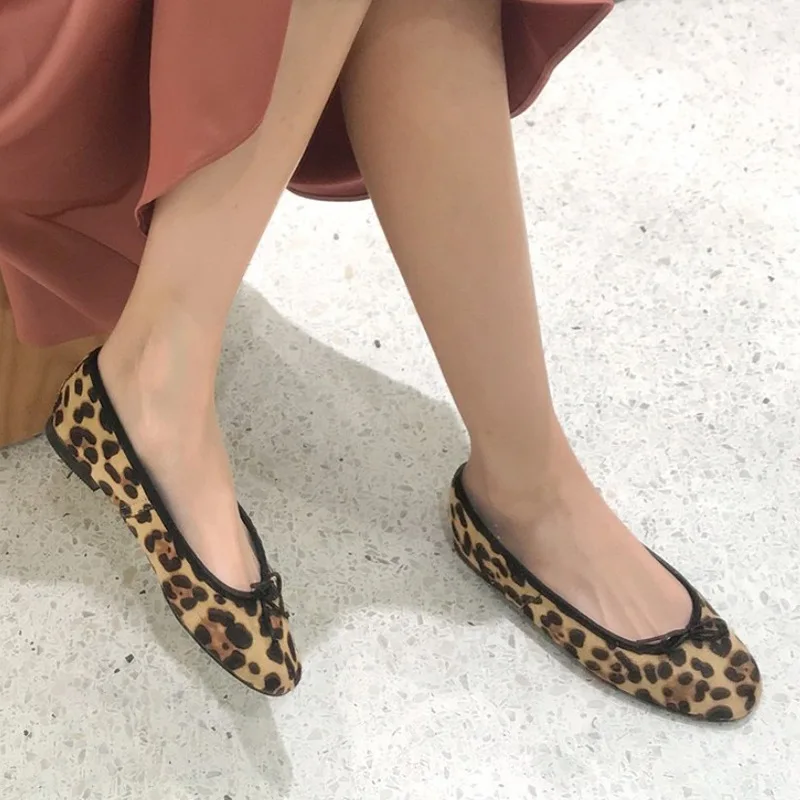 

sexy leopard ballet flats women round toe bowtie flat shoes suede leather moccasins ladies creeper printing espadrilles women111