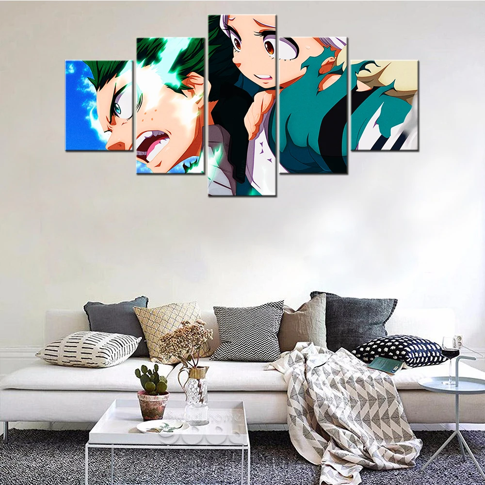 

Wall Picture 5 Piece Japan Anime Eri My Hero Modular Painting Home Decoration Accessories Canvas Modern Posters For Living Room