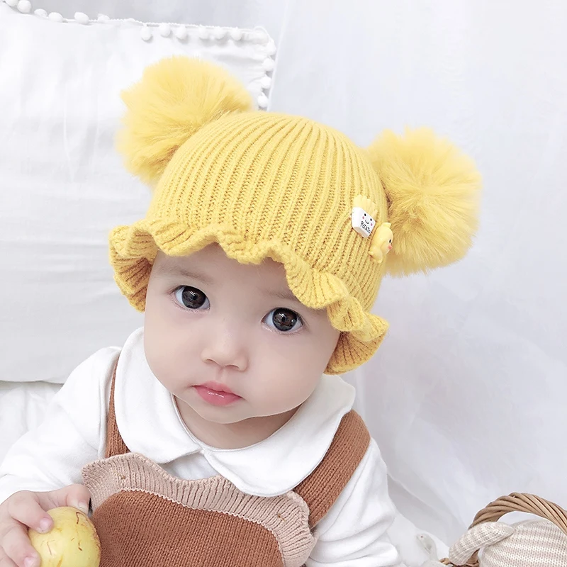 

Spring Newborn Cute Ball Head Hat Cute Cotton Knitted Baby Hat Candy Color Warm Kids Cap