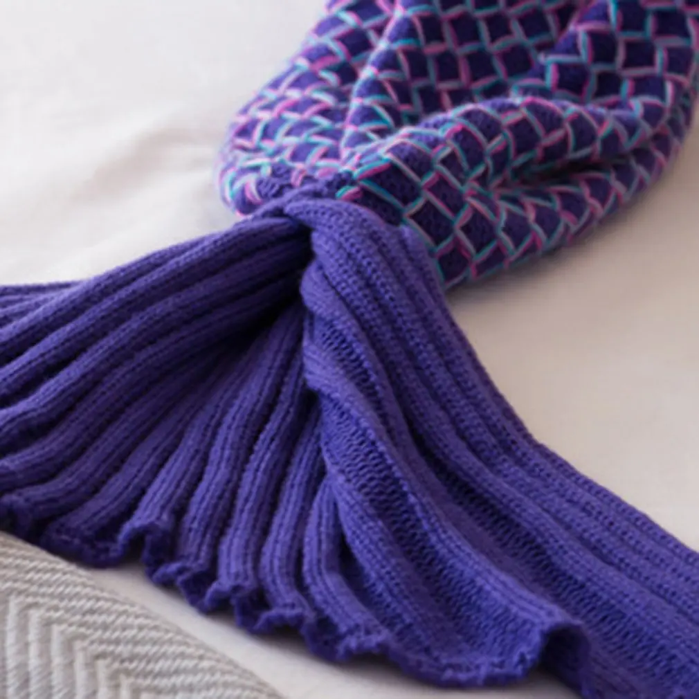 Mermaid Blanket Handmade Knitted Sleeping Wrap TV Sofa Tail Kids Adult Baby crocheted bag Bedding Throws | Дом и сад