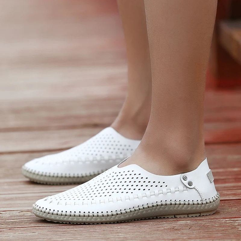

Breathable Hole Leather Loafers 2020 Four season Men's comfortable Leather Casual Shoes Men Driving Shoes Moccasins Man w5