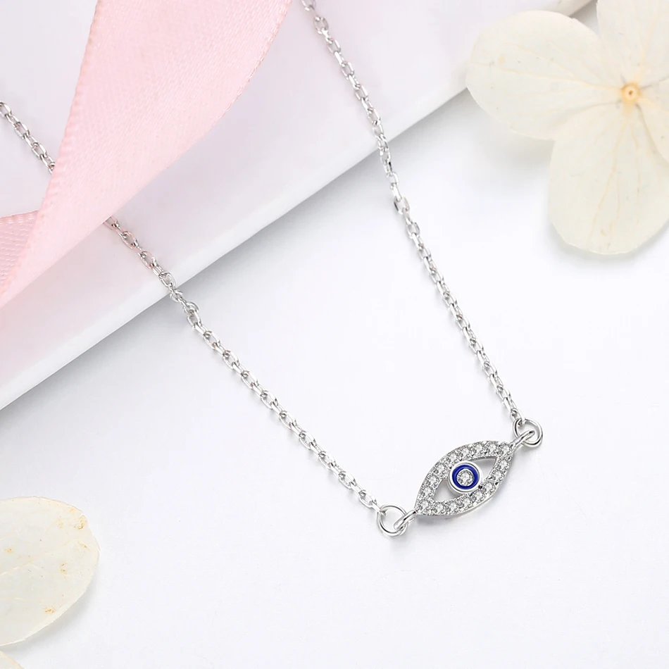 Children Necklace 925 Sterling Silver Blue Clear CZ Crystal Lucky Eye for Girls Kids Birthday Gift 2019 Genuine Jewelry | Украшения и