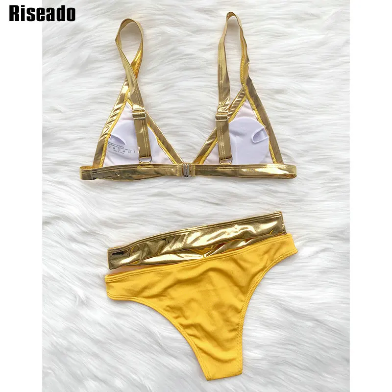 

Riseado Cut Out Sexy Bikini Push Up Women's Swimsuit High Waisted Swimwear Ribbed Bathing Suit Patchwork Beachwear 2021 Biquini