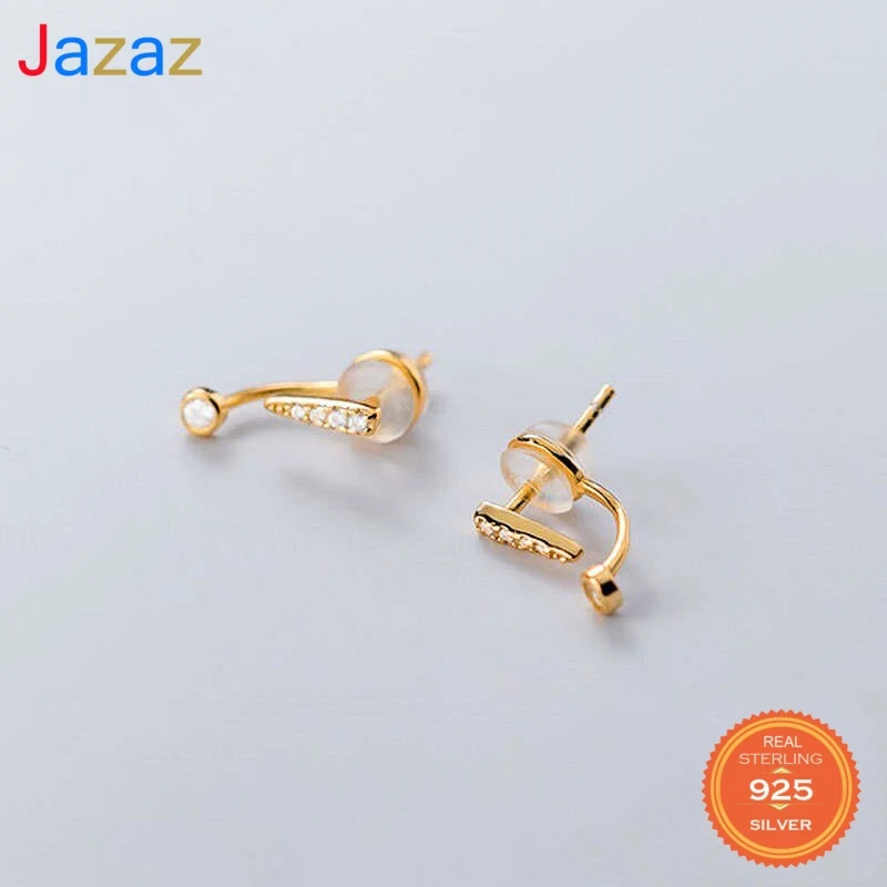

Jazaz Real 925 Sterling Silver Zircon Geometric Stud Earrings For Women Party Bohemian Fine Jewelry Cute Accessories D001155