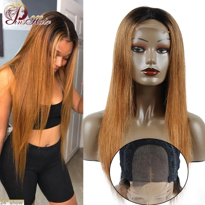 Омбре медовый блонд парик 4*4 Кружева Закрытие парики бразильские прямые волосы