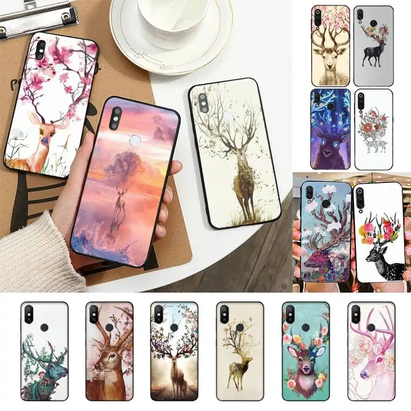 

FHNBLJ Deer flowers painting Phone Case For Redmi Note 7 5 8A Note8pro 9Pro 8T Coque for note6pro Capa