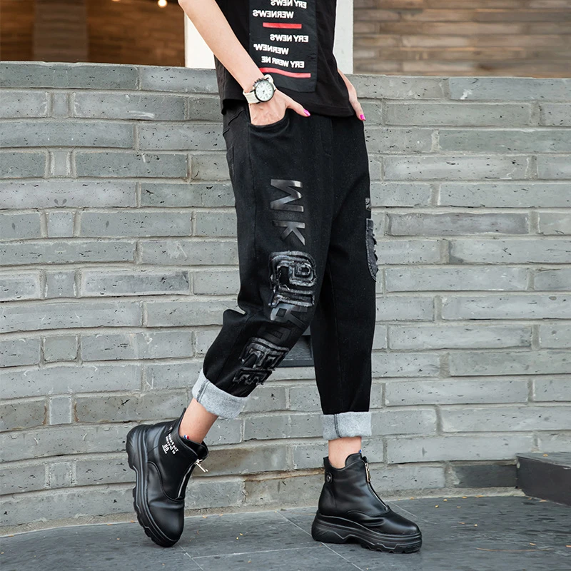 Женские винтажные джинсовые брюки Harajuku в готическом стиле|Прямые джинсы| |