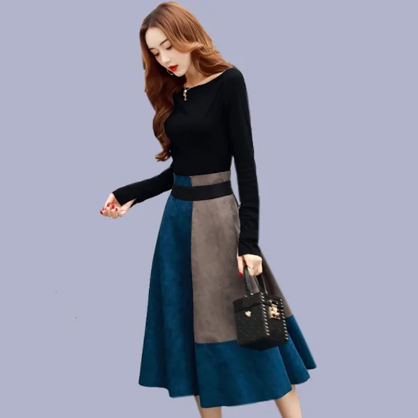 Юбки До Колена Осень зима 2020 Подиумные Женский комплект 2 шт. с вырезом лодочкой