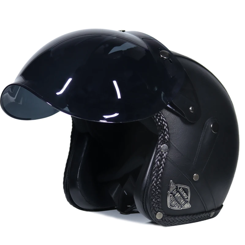 New Retro Vintage Motorcycle Helmet Chopper Scooter Synthetic Leather 3/4 Open Face Casco Moto Helmet DOT Capacete Mask Glasses