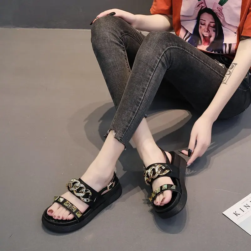 

Comfort Shoes for Women All-Match Roman Sandals Buckle Strap Summer Heels Med Suit Female Beige Espadrilles Platform Clogs Wedge