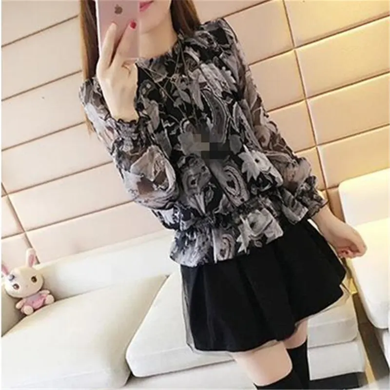 Женская блузка модная шифоновая офисная Свободная с цветочным рисунком