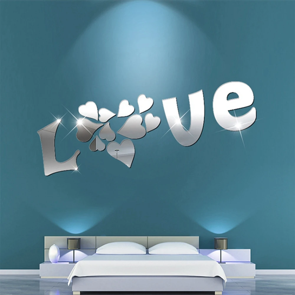 

Creative LOVE Acrylic Mirror Wall Stickers 3D DIY Mirror Silver Decals for Furniture Home Decoration Accessories for Living Room