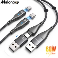 melonboy 6 in 1 cable 60w magnetic usb c cable wire charger phone charging cord usb data cable for laptop samsung huawei iphone