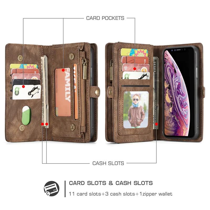 Роскошный чехол-бумажник из натуральной кожи на молнии для iPhone XS Max чехол