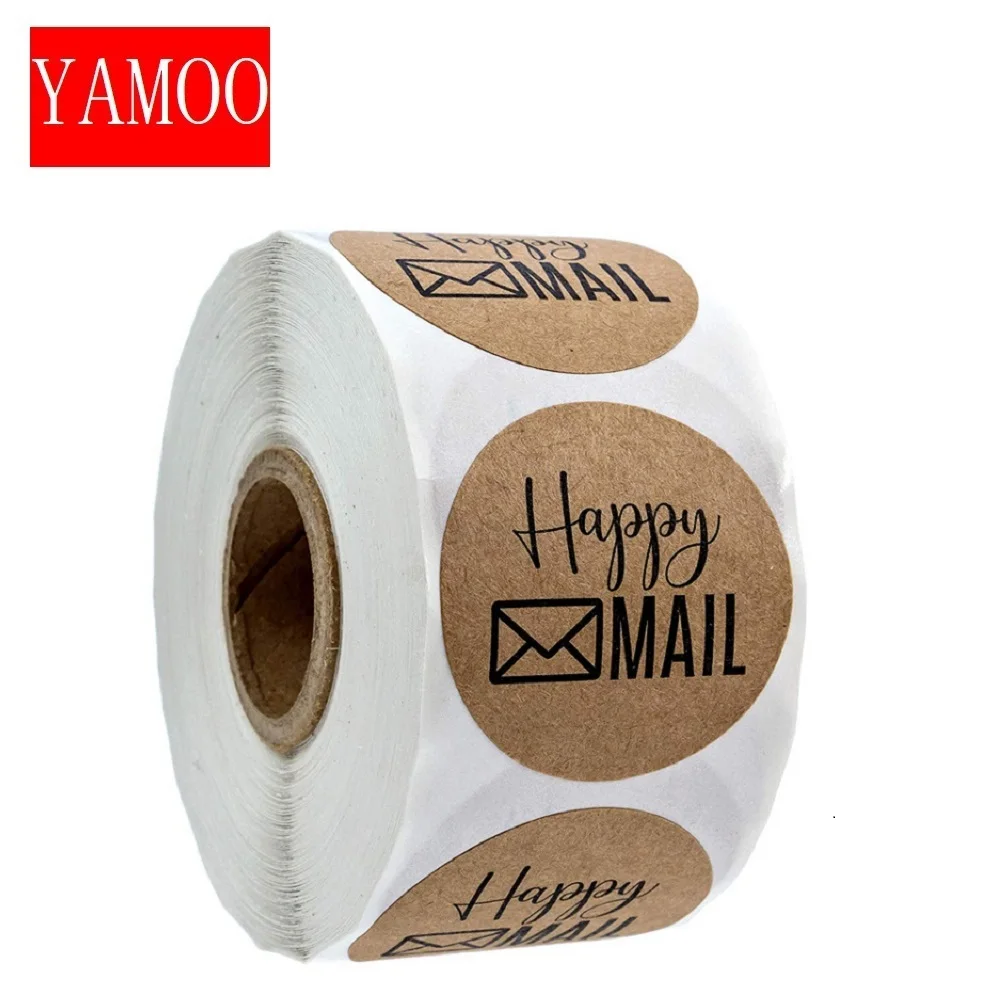 

Happy Mail Stickers1 inch circle Kraft Thank you stickers for small business shipping envelope Packaging Label Sticker