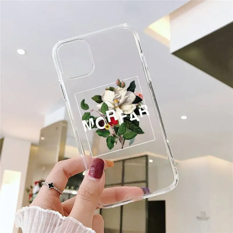 

Flower text art Phone Case Transparent Clear for iPhone 11 12 mini pro XS MAX 8 7 6 6S Plus X 5S SE XR 2020
