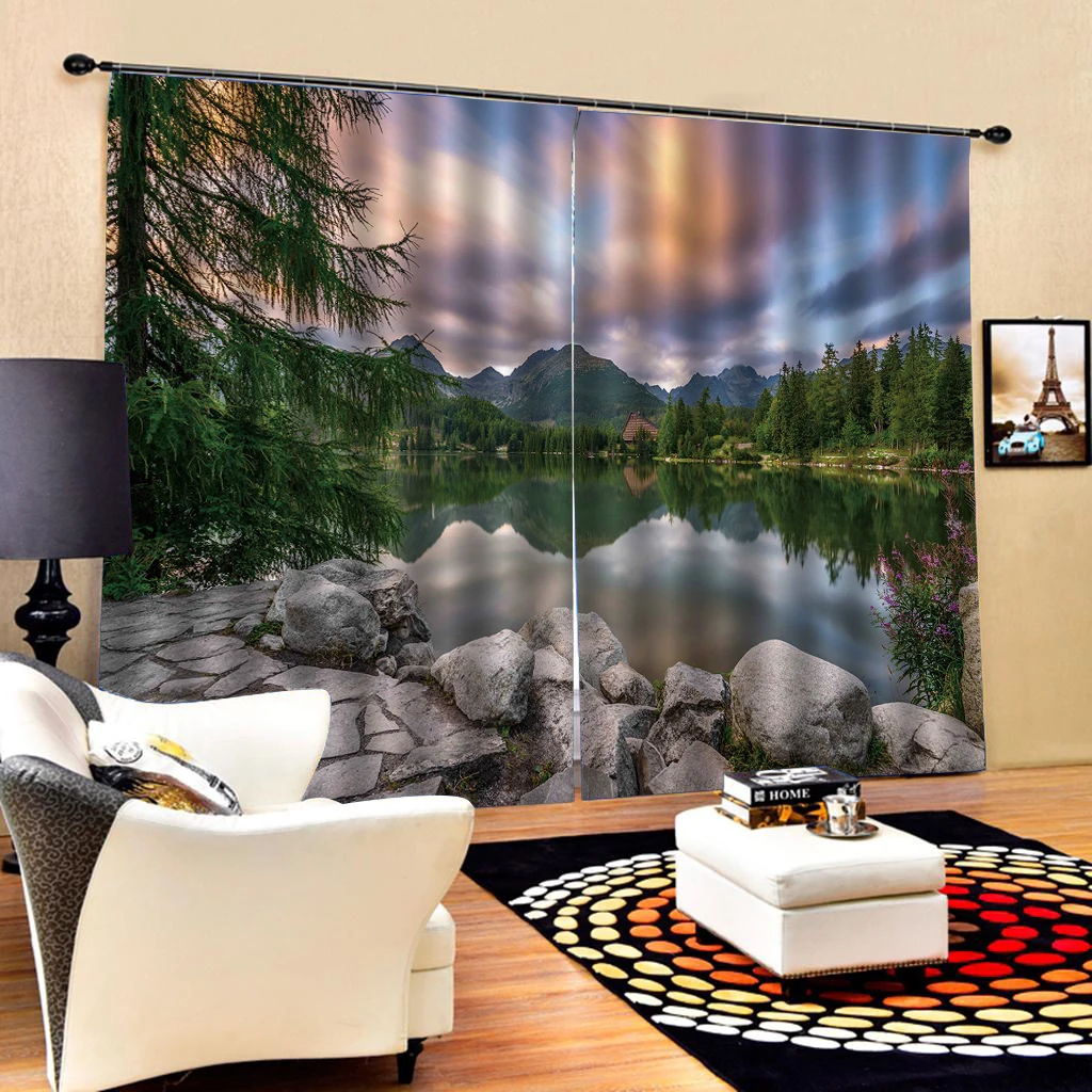 

High quality custom 3d curtain fabric nature scenery curtains 3D Curtains set For Bed room Living room