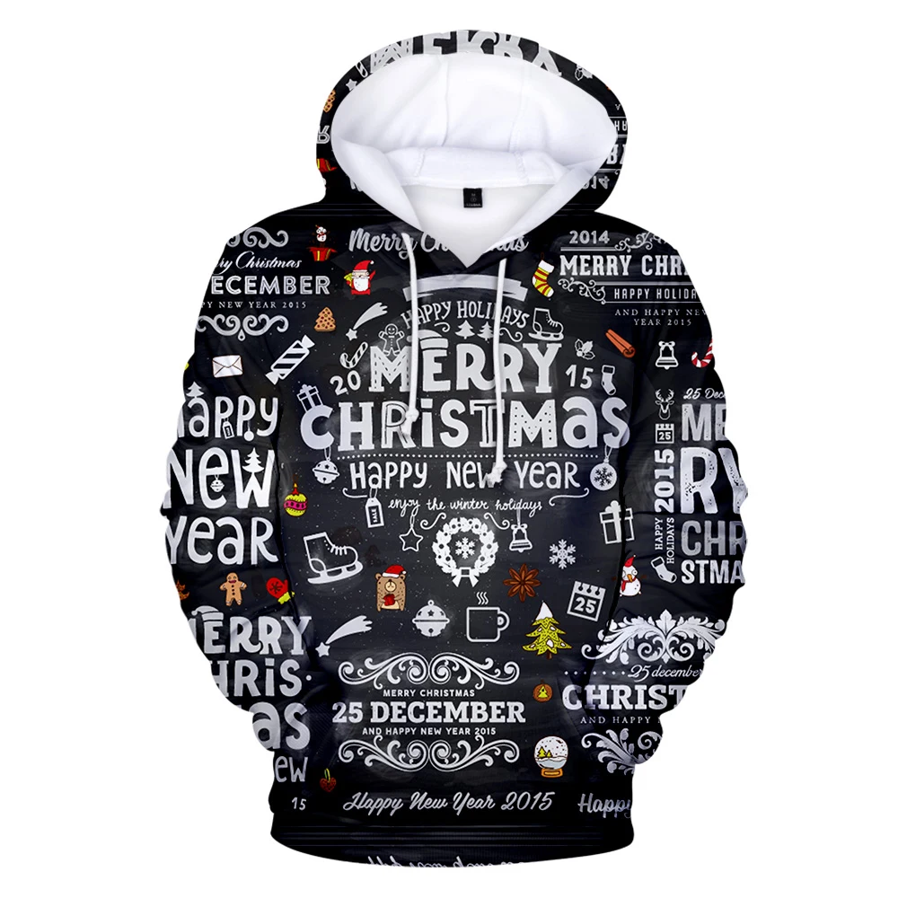 

men's 3D printing Hooded sweatshirt Christmas men's / women's hoodie autumn and winter white cartoon printing holiday casual top