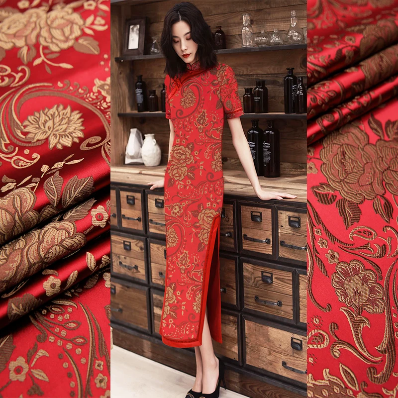 

High-Density Nylon Brocade Jacquard Fabric Per Meter Sewing Accessories Peony Pattern The Cloth For Tablecloth Bedspreads Mat