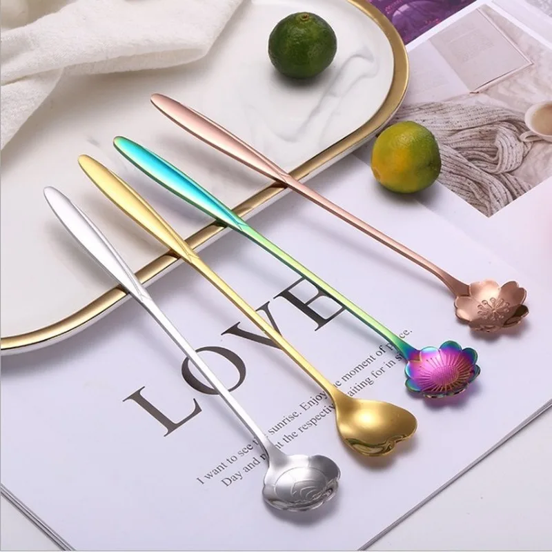 Нержавеющая сталь ледяной крем ложка c длинной ручкой из розового золота