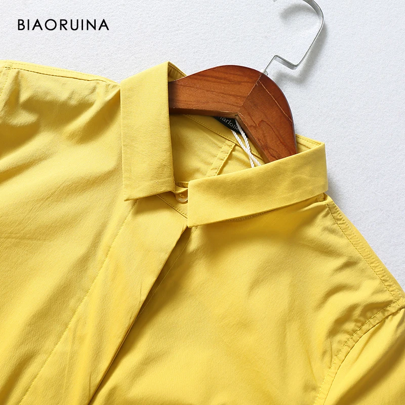 BIAORUINA, 7 цветов, женская элегантная тонкая универсальная рубашка, Офисная Женская Повседневная однотонная Базовая однобортная рубашка, модные топы
