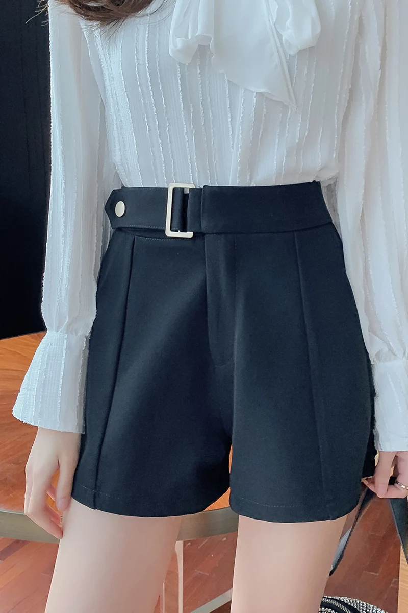 

Houthion New Casual Fashion Loose Shorts Solid Zipper Belt Splicing Pocket High Waist Line Women's Clothing Summer