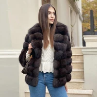 real fox fur jacket sable color woman natural high quality fox fur coats with turn down collar women luxury fur overcoats winter