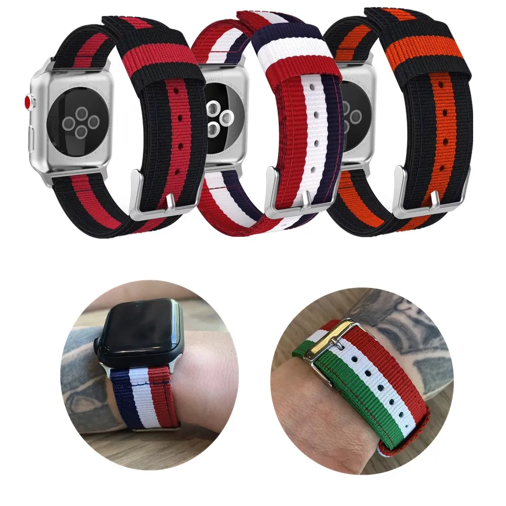 Ремешок нейлоновый для Apple Watch Series 6/5/4/3/2/1/SE водонепроницаемый браслет с пряжкой