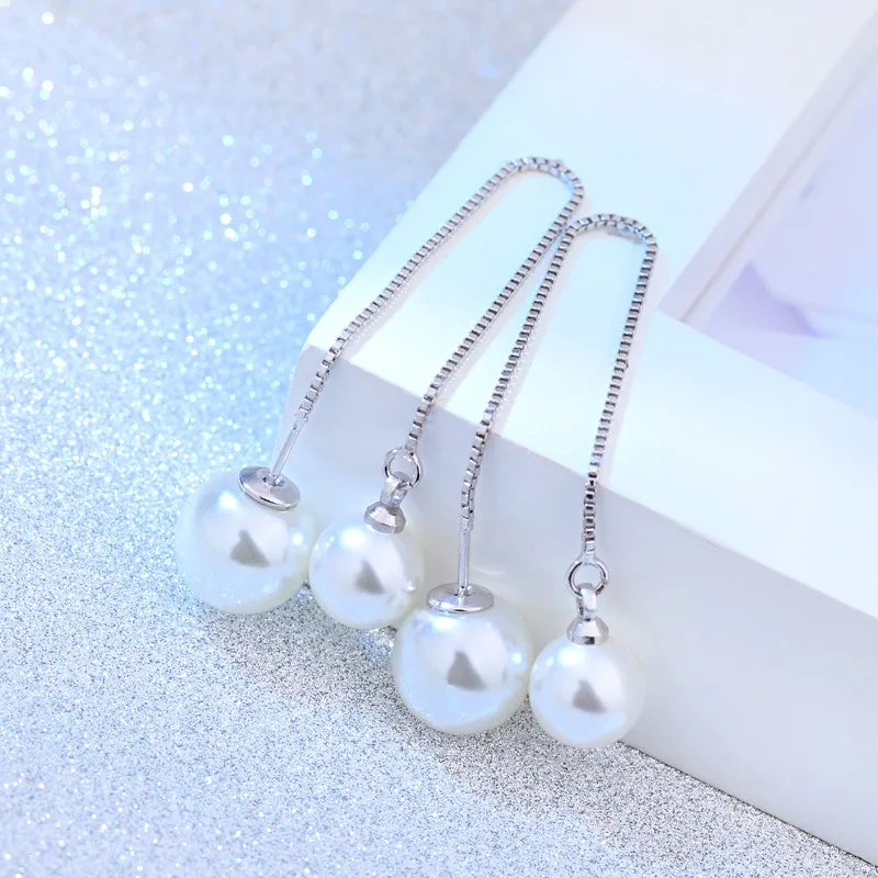 OL модные серьги серебристого цвета Двойные с имитацией жемчуга длинные