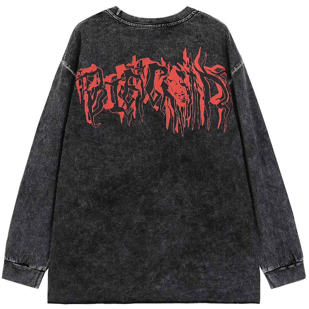 Футболка мужская оверсайз с длинным рукавом и принтом черепа | Мужская одежда