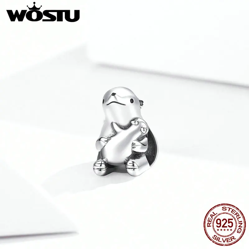 WOSTU 100% серебряные бусины 925 пробы очарование полярные медведи CZ подвески подходят