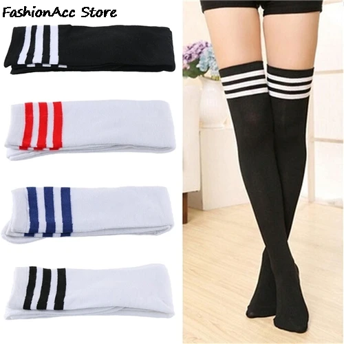 

New 1Pair Women's Striped Thigh High Sexy Cotton Polyester Socks Over Knee Girl Lady Socks Wholesale 4 Colors