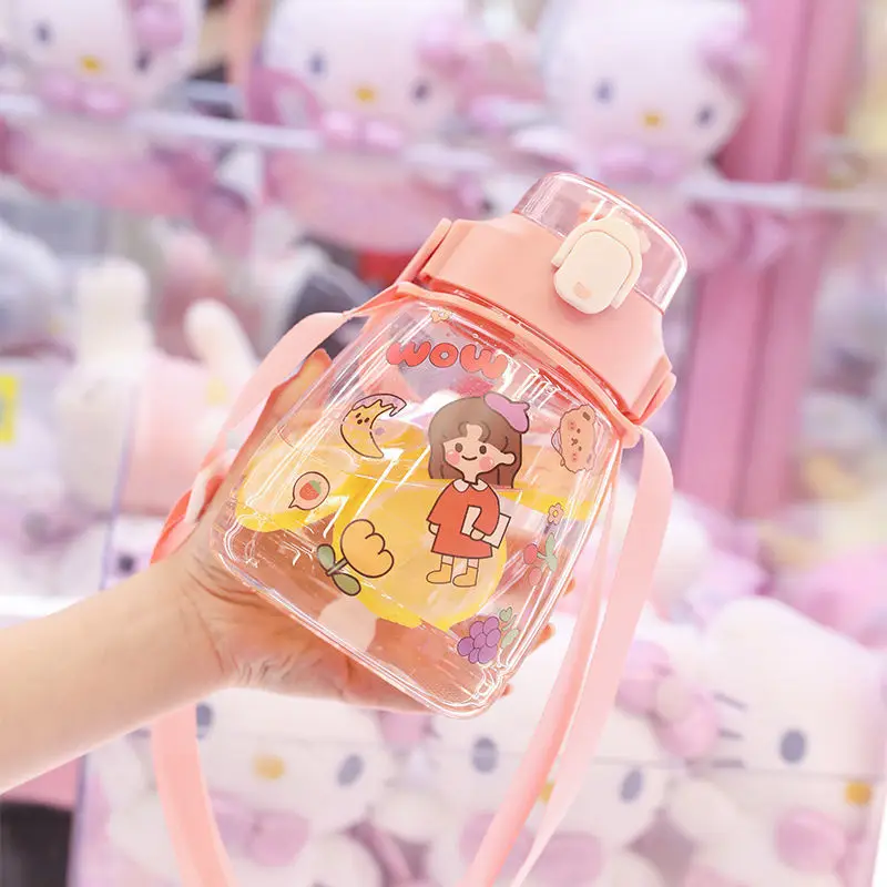 

Large-capacity Multifunctional Student Water Cup Portable Anti-drop Plastic Water Bottle Cute Stickers Eco-friendly Straw Cup