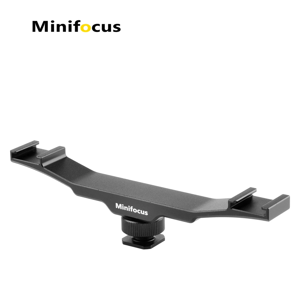 

Cold Shoe Extension Dual Bracket 2 Hot Shoe Mounts Bar 1/4" Thread Holes for iPhone DSLR Camera Flash LED Video Light Microphone