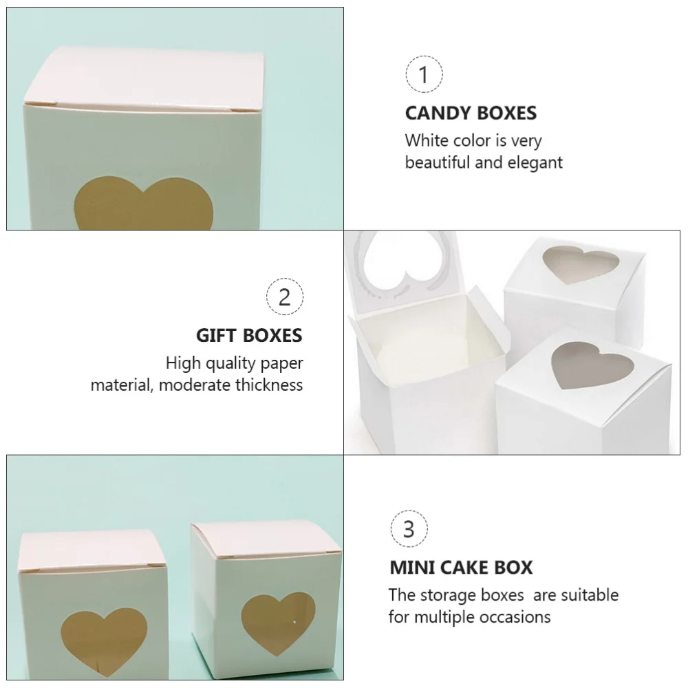 

1 Set 50 Pcs PVC Wedding Candy Boxes with Heart-shaped Clear Window (White)
