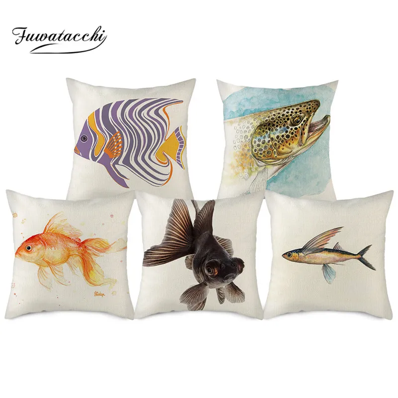 

Fuwatacchi Linen Animal Cushion Cover Colorful Fishes Pillow Cover for Home Chair Sofa Decorative throw pillowcase cover cushion