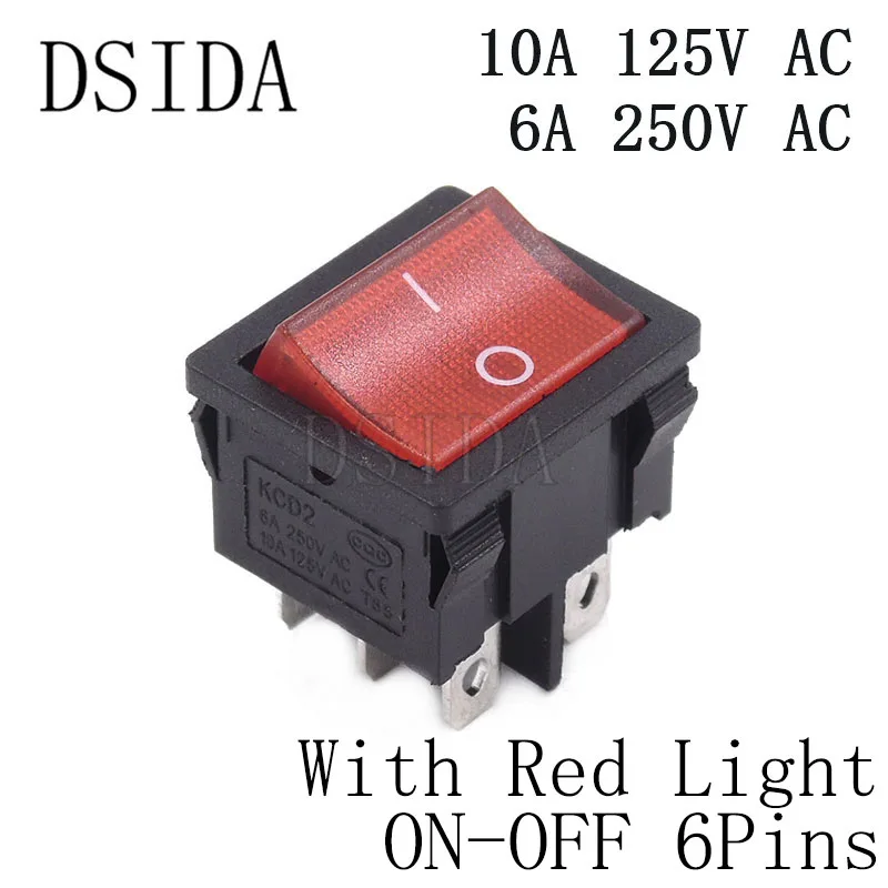 Red ON-OFF 6Pins 21*24 мм кулисный переключатель ВКЛ-ВЫКЛ 2 положения 4 контакта/6 контактов электрическое оборудование с 10A 125VAC/6A 250VAC выключатель света - Цвет: Red ON-OFF 6Pins