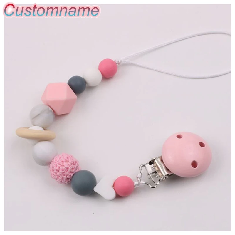 

1Pcs Silicone Round Beads Pacifier Clip Chain Infant Toddler Crochet Beads Silicone Heart Pacifier Chain Holder Baby Shower Gift
