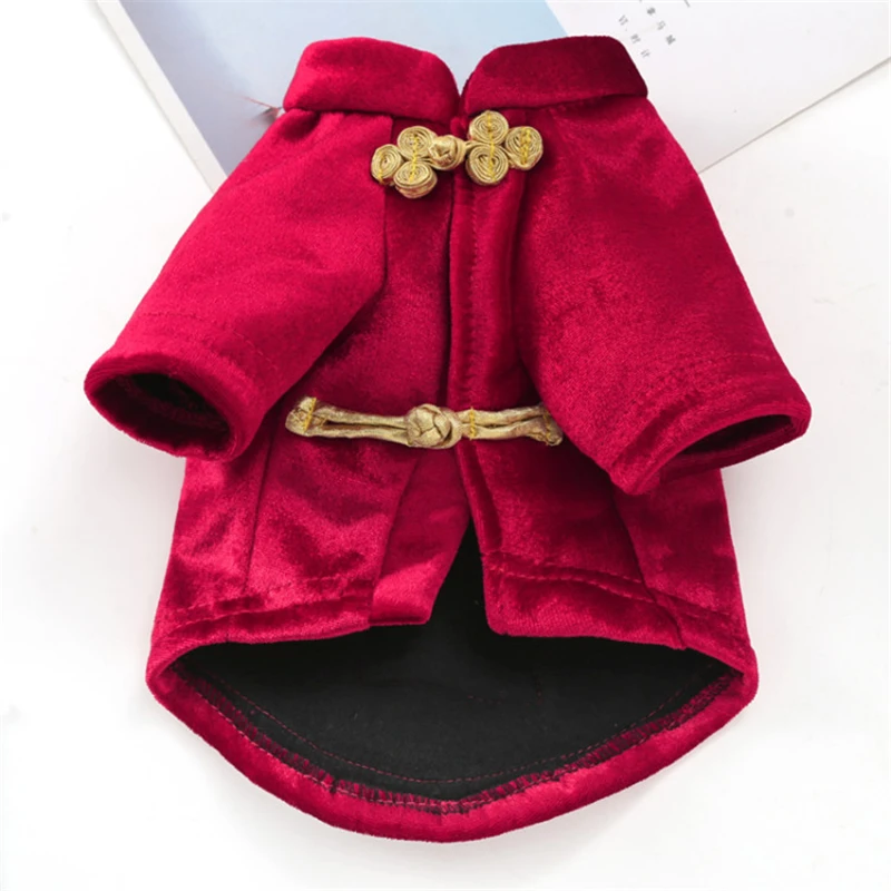 Китайская Новогодняя одежда для собак костюм Тан зимняя куртка питомца мопса